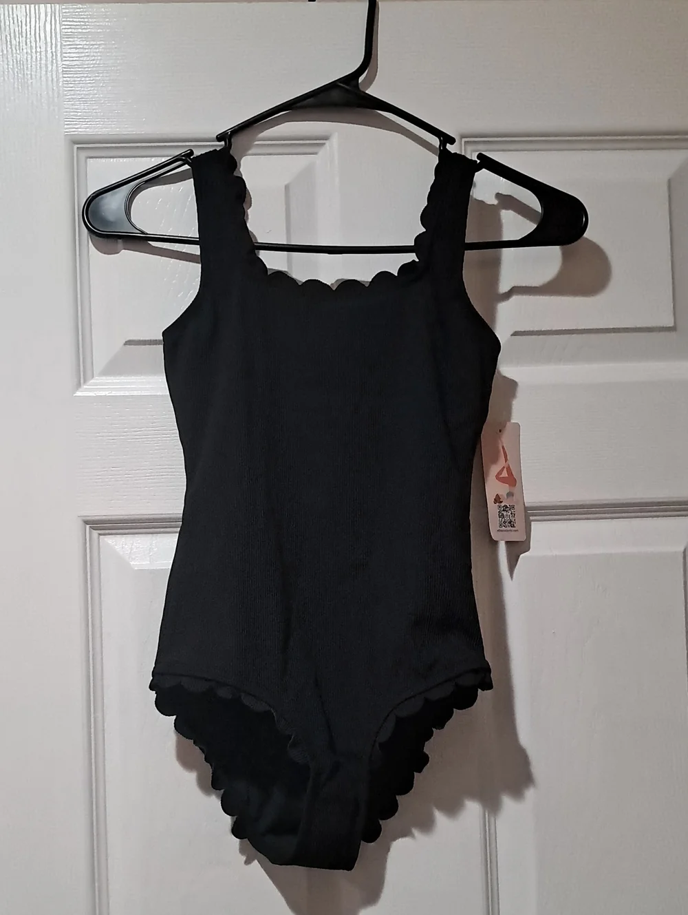 Kids Black Scalloped One-Piece Swimsuit